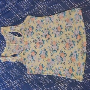 Yellow Floral Rose Print Lightweight Racerback Tank Top